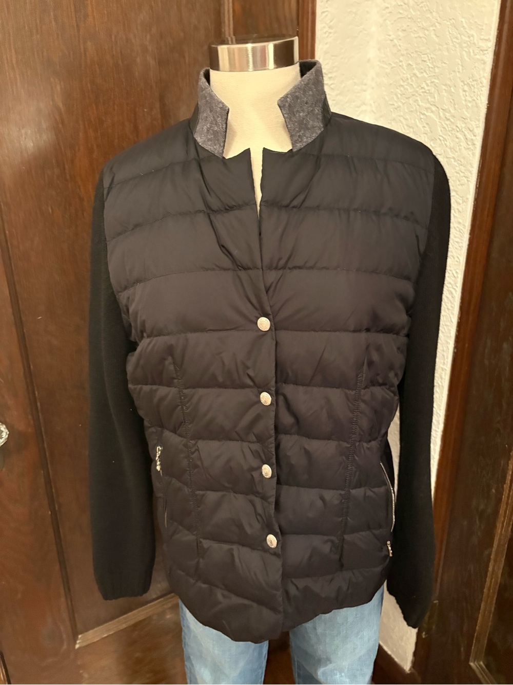 Bogner Women’s Black Quilted Puffer Jacket with Knit Sleeves